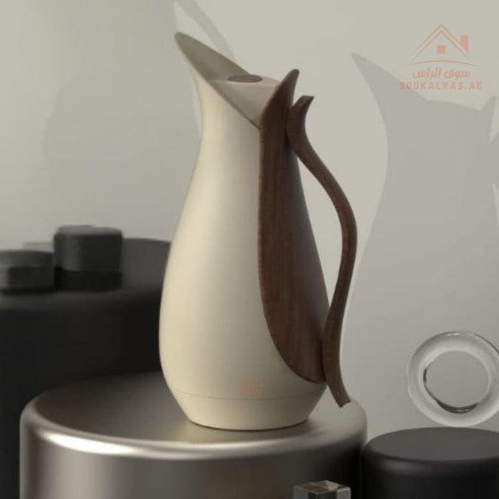 MAHRA 1 Liter Brown Handle Collection | Premium Thermal Flask | Modern Design with Wooden Handle - Souk Al Ras