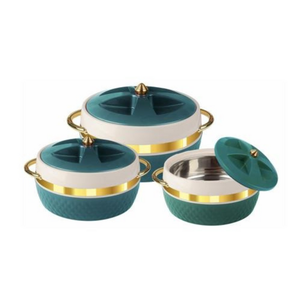 majestic insulated casserole Thermal Insulated Casserole Hot Pot Food Warmer set of 3(1.3-2.25-2.95)L In elegant turquoise with gold