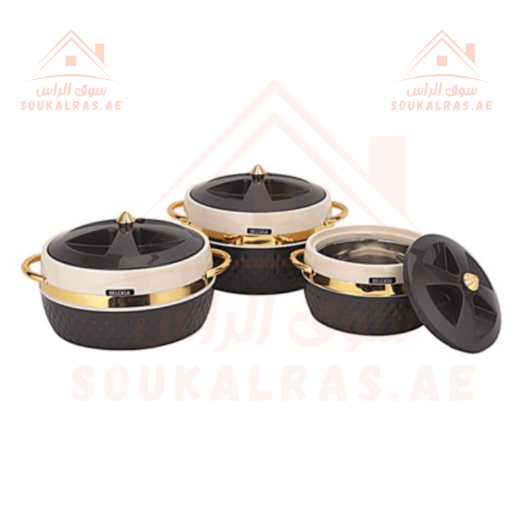 majestics Thermal Insulated Casserole Hot Pot Food Warmer set of 3(1.3 - 2.25 - 2.95)L In elegant turquoise with gold - Souk Al RasServeware