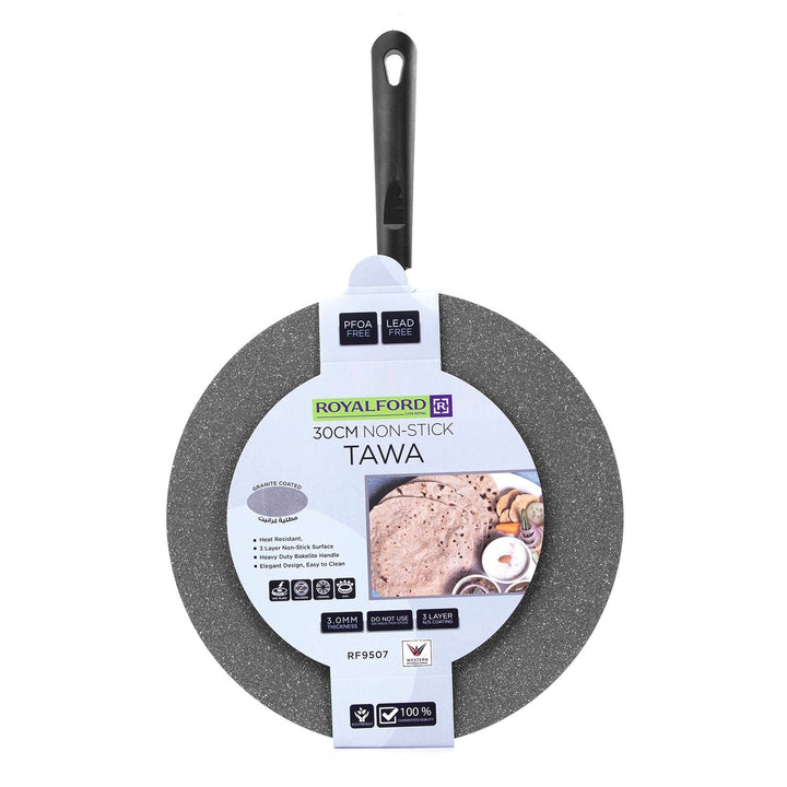 Marble Coated Aluminium Smart Tawa - Black & Gray 30CM - Souk Al RasCookware