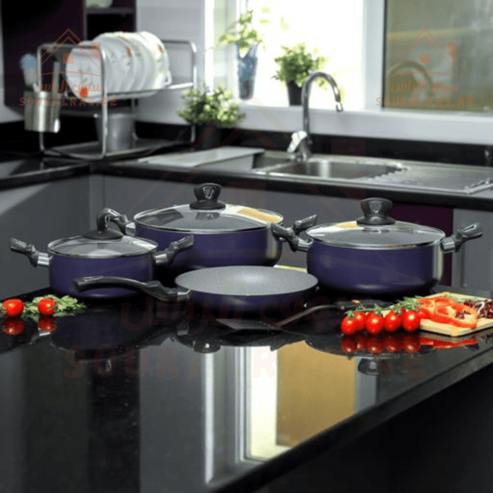 Marble Non - Stick Cookware Set 8PCS - Souk Al RasKitchen & Dining