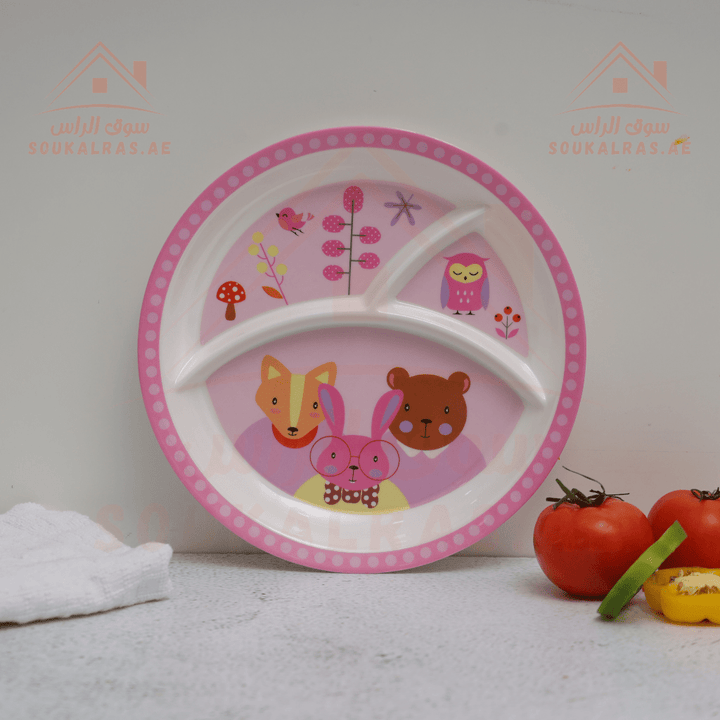 Melamine Ware 10" Baby Plate | 3 Section Cartoon Design Plate for Kids | Durable & Dishwasher Safe - Souk Al RasPlates & Bowels