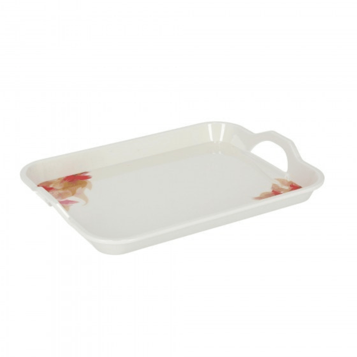 Melamine Ware Handle Tray with Flower Carnival Pattern - White 38CM - Souk Al RasServeware