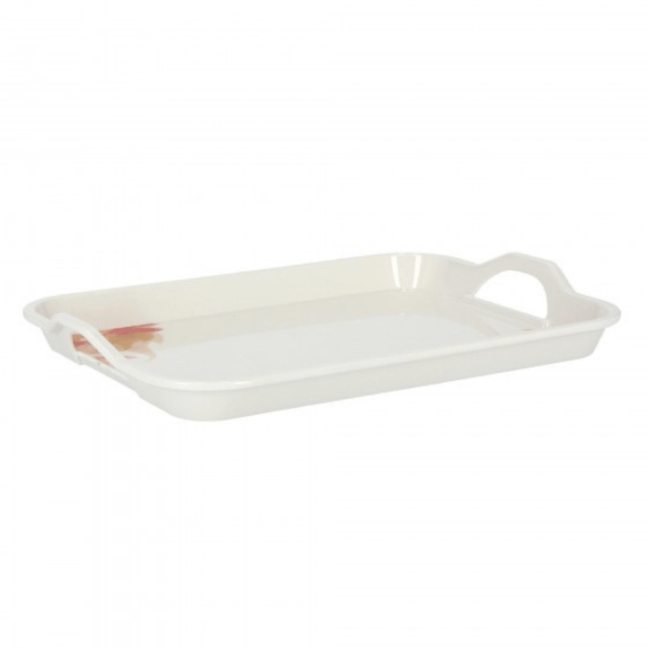 Melamine Ware Handle Tray with Flower Carnival Pattern - White 38CM - Souk Al RasServeware