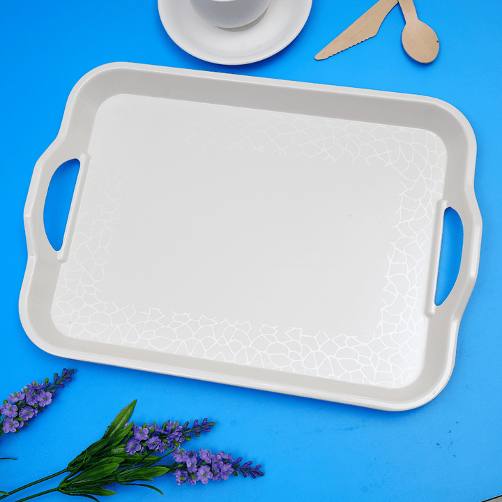 Melamine White Pearl Handle Tray 38CM - Souk Al RasServeware