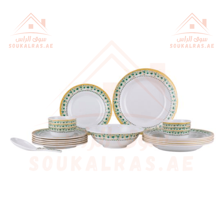 Melamineware Dinner Set 20Pcs includes 6 deep plates, 6 flat plates, 6 bowls, 1 large bowl, and 1 rice spoon - Souk Al RasDinnerware Sets