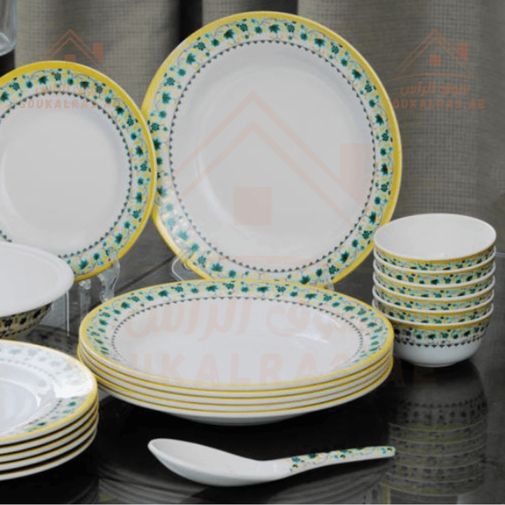 Melamineware Dinner Set 20Pcs includes 6 deep plates, 6 flat plates, 6 bowls, 1 large bowl, and 1 rice spoon - Souk Al RasDinnerware Sets