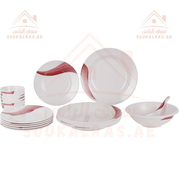 Melamineware Dinner Set 20Pcs includes 6 deep plates, 6 flat plates, 6 bowls, 1 large bowl, and 1 rice spoon - Souk Al RasDinnerware Sets