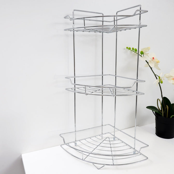 Metal 3 Layer Corner Rack - Silver - Souk Al RasHousehold