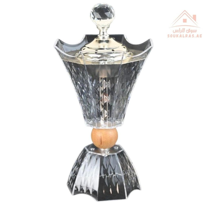 Modern Crystal Bukhoor Burner | Elegant Diamond with Wooden Base | Available in Gold & Silver | Ideal for Home, Majlis & Gifting - Souk Al Ras