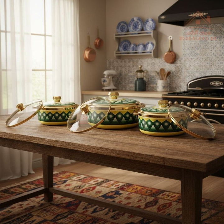 Modware Venice Insulated Casserole Set – 9 - Piece Hotpot Set | Each Hotpot with 2 Lids (Glass + Plastic) | 1500ml, 2000ml, 2500ml - Souk Al RasHot Pot & Casserole