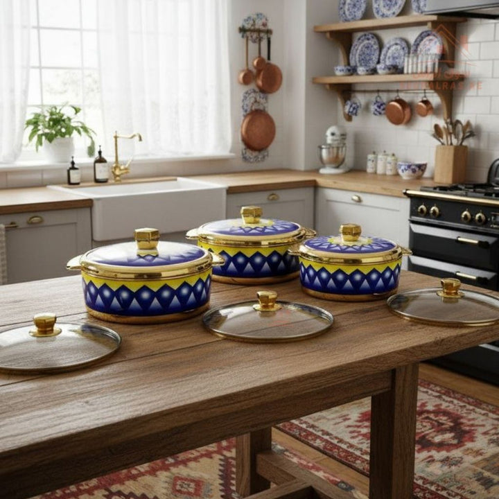 Modware Venice Insulated Casserole Set – 9 - Piece Hotpot Set | Each Hotpot with 2 Lids (Glass + Plastic) | 1500ml, 2000ml, 2500ml - Souk Al RasHot Pot & Casserole