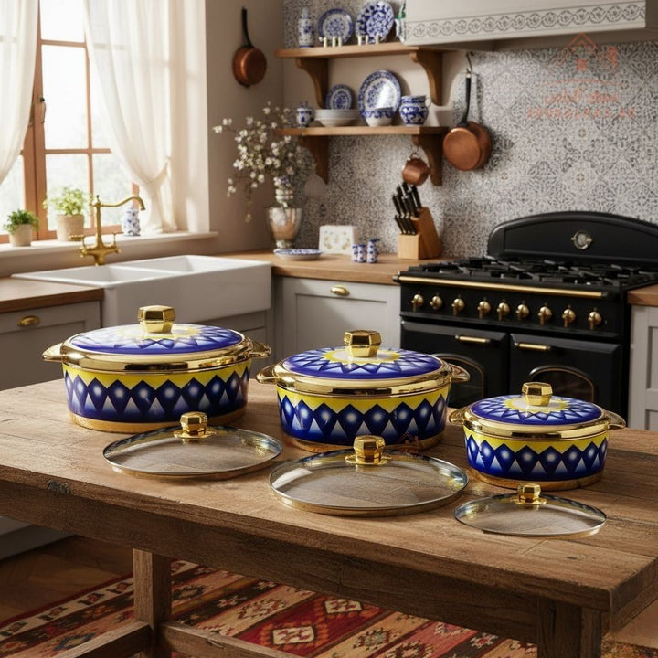 Modware Venice Jumbo Insulated Casserole Set – 9 - Piece Hotpot Set | Each Hotpot with 2 Lids (Glass + Plastic) | 2500ml, 3500ml, 4000ml - Souk Al RasHot Pot & Casserole