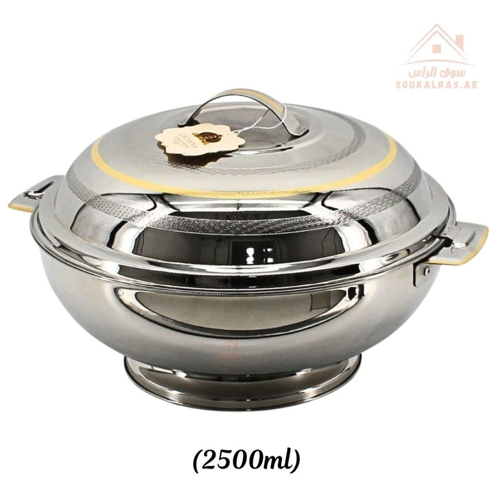 Nabila Premium Stainless Steel Hotpot – Double Wall Insulated Food Warmer with Golden Accents - Souk Al Ras