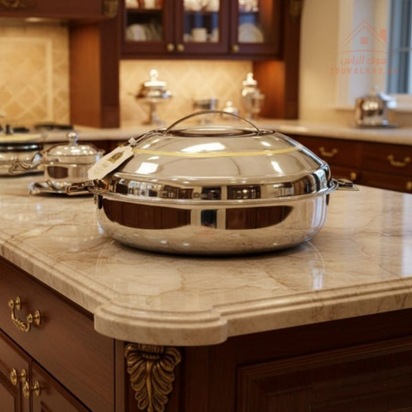 Nabila Premium Stainless Steel Hotpot – Double Wall Insulated Food Warmer with Golden Accents - Souk Al Ras