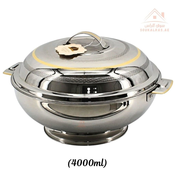 Nabila Premium Stainless Steel Hotpot – Double Wall Insulated Food Warmer with Golden Accents - Souk Al Ras