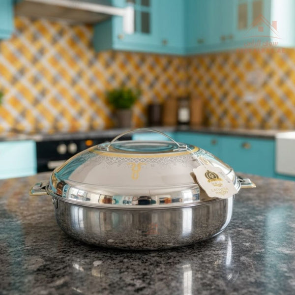 Nabila Premium Stainless Steel Hotpot – Double Wall Insulated Food Warmer with Golden Accents - Souk Al Ras