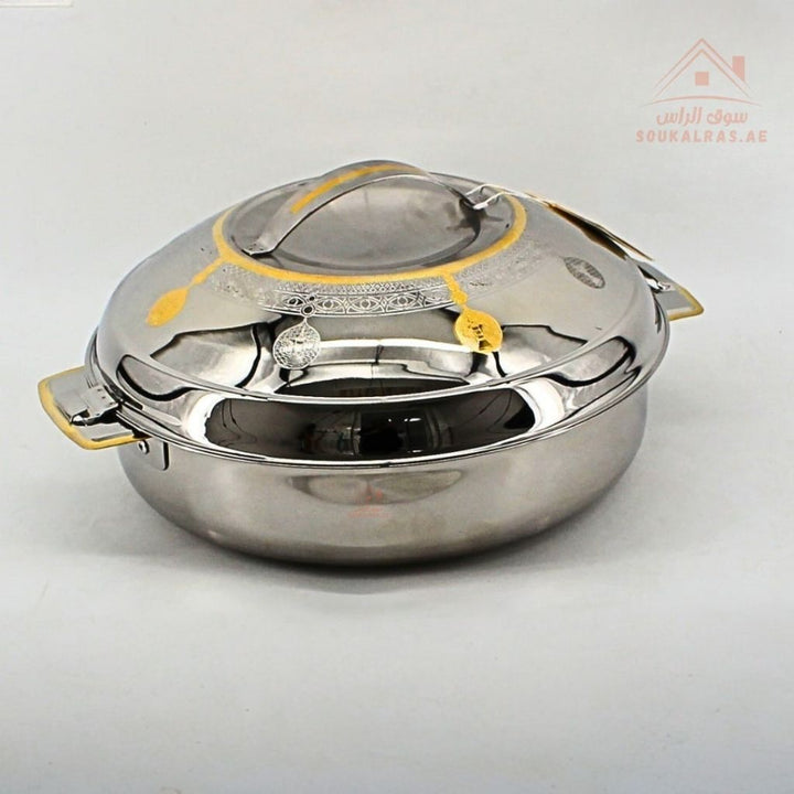 Nabila Premium Stainless Steel Hotpot – Double Wall Insulated Food Warmer with Golden Accents - Souk Al Ras