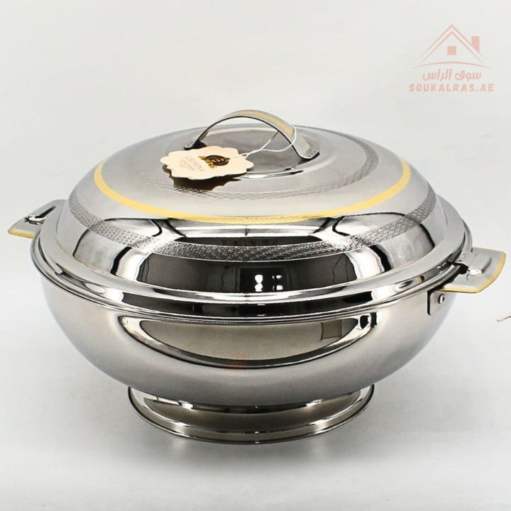 Nabila Premium Stainless Steel Hotpot – Double Wall Insulated Food Warmer with Golden Accents - Souk Al Ras