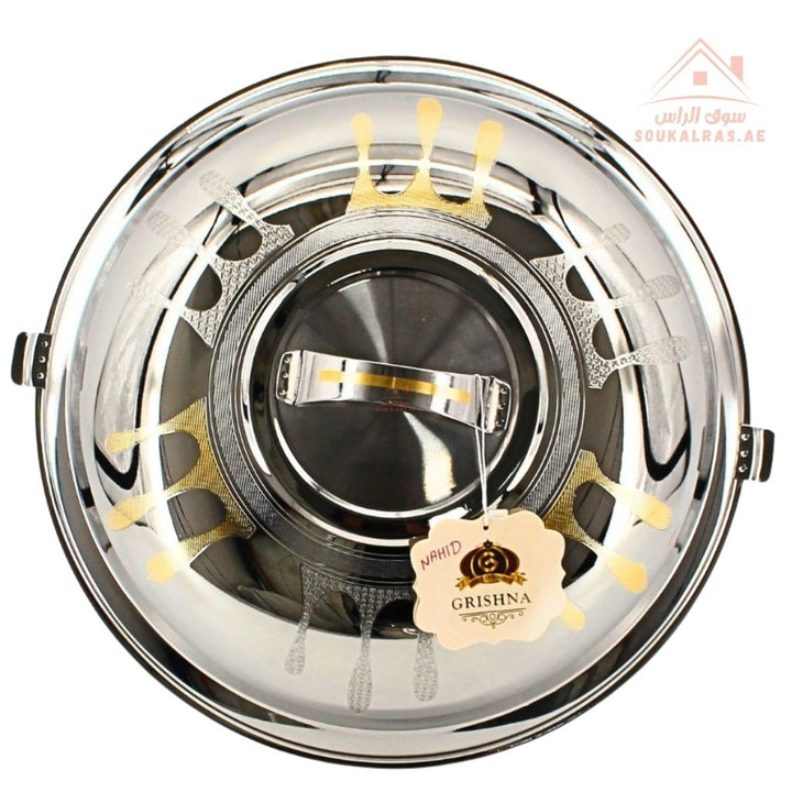 NAHID Premium Stainless Steel Insulated Hot Pot | Keeps Food Hot & Fresh for Hours | Elegant Silver - Gold Finish| Ideal for family meals, buffets, and gatherings | Made in India - Souk Al Ras