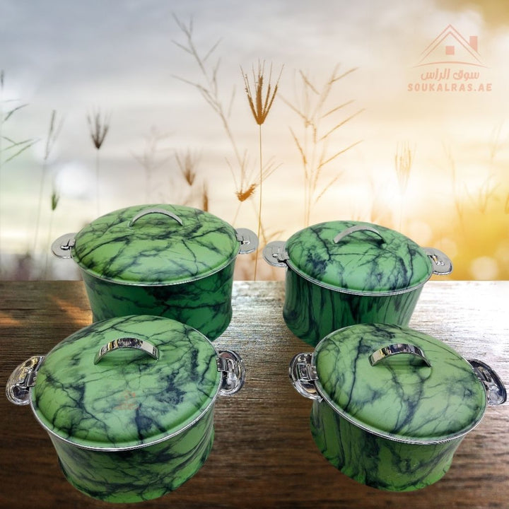 Najib Marble Pattern Hot Pot Set | Stainless Steel Double Wall Insulated Casserole | Elegant & Durable Design - Souk Al Ras