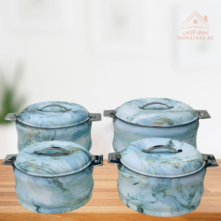 Najib Marble Pattern Hot Pot Set | Stainless Steel Double Wall Insulated Casserole | Elegant & Durable Design - Souk Al Ras