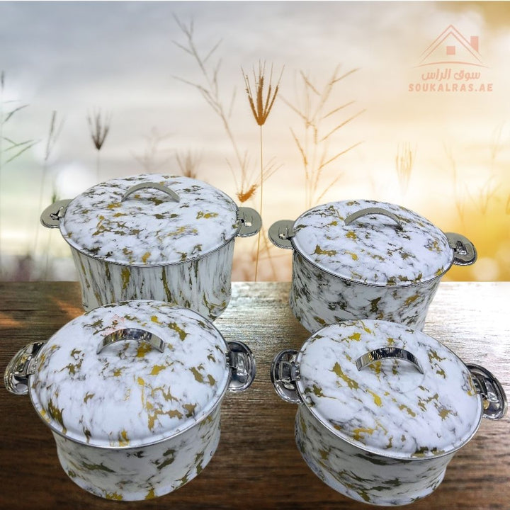 Najib Marble Pattern Hot Pot Set | Stainless Steel Double Wall Insulated Casserole | Elegant & Durable Design - Souk Al Ras