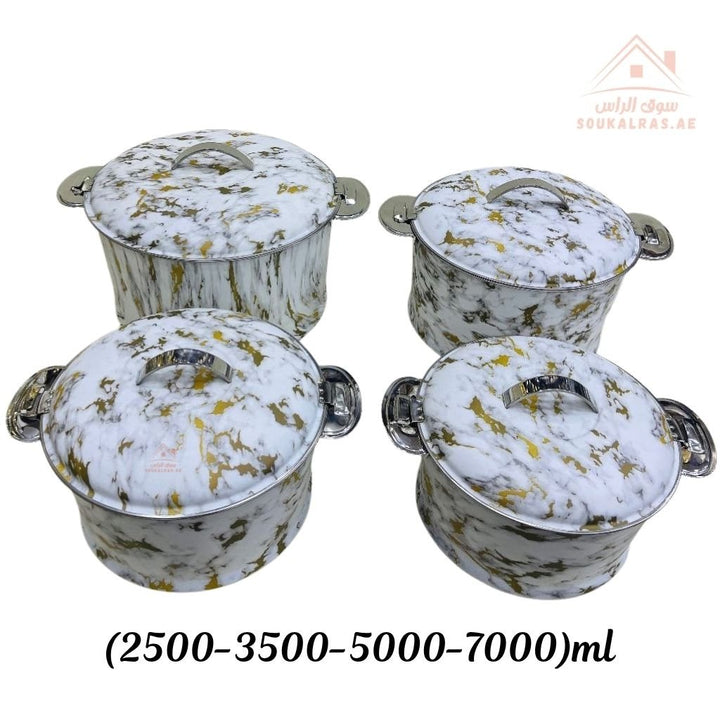 Najib Marble Pattern Hot Pot Set | Stainless Steel Double Wall Insulated Casserole | Elegant & Durable Design - Souk Al Ras