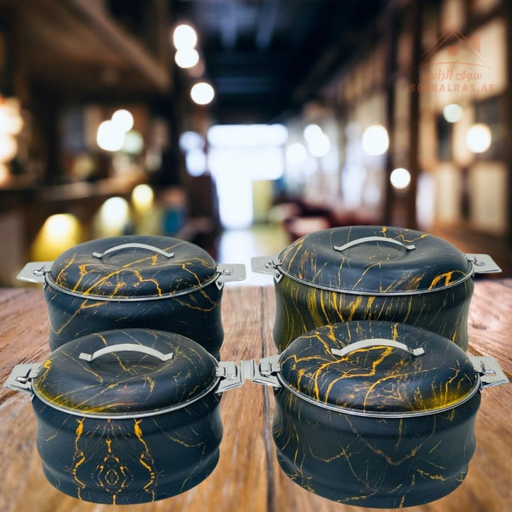 Najib Marble Pattern Hot Pot Set | Stainless Steel Double Wall Insulated Casserole | Elegant & Durable Design - Souk Al Ras