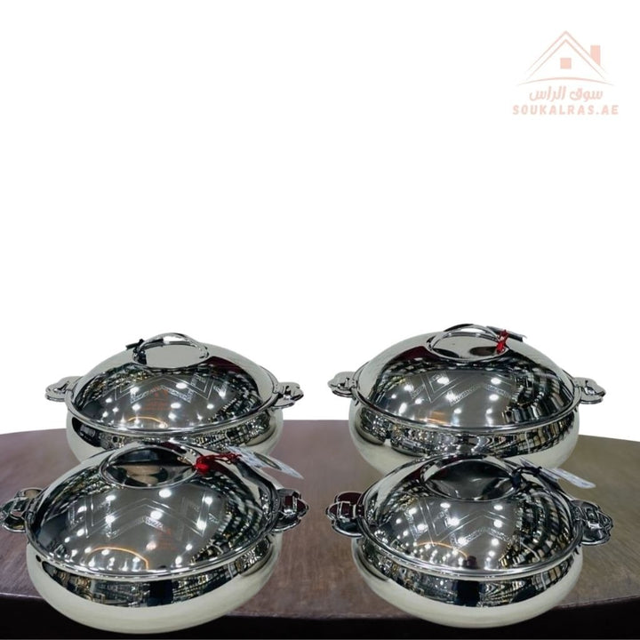 Najib Premium Stainless Steel Hot Pot Set | 4 - Piece Double Wall Insulated Casserole | Modern Embossed Lid Design | Keeps Food Warm for Hours - Souk Al Ras