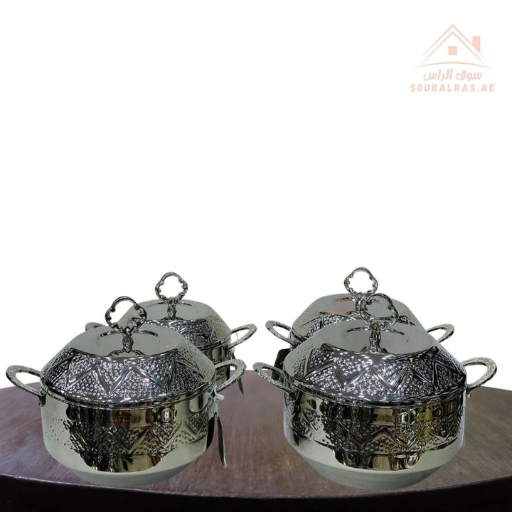 Najib Premium Stainless Steel Hot Pot Set | 4 - Piece Insulated Casserole Set | Elegant Embossed Design | Keeps Food Warm for Hours | Durable Rust - Resistant: Built for long - term use - Souk Al Ras