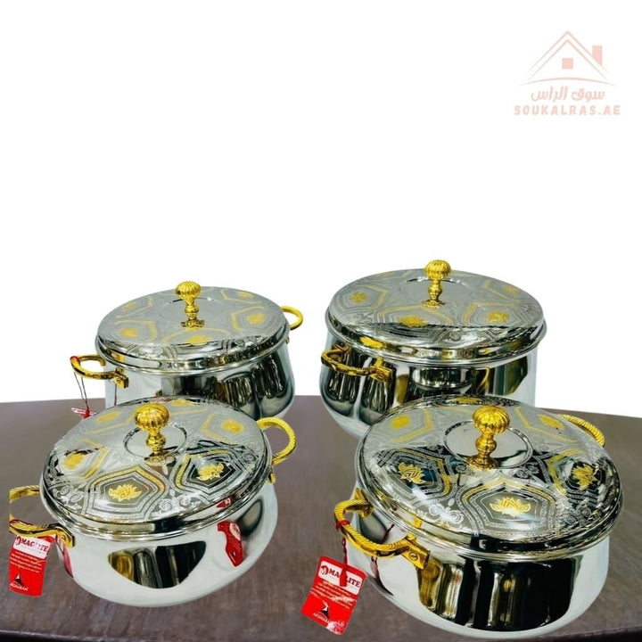 Najib Premium Stainless Steel Hot Pot Set | 4 - Piece Insulated Casserole Set | Elegant Gold & Silver Design | Keeps Food Warm for Hours | Rust - Resistant Durable: Ideal for long - term use - Souk Al Ras
