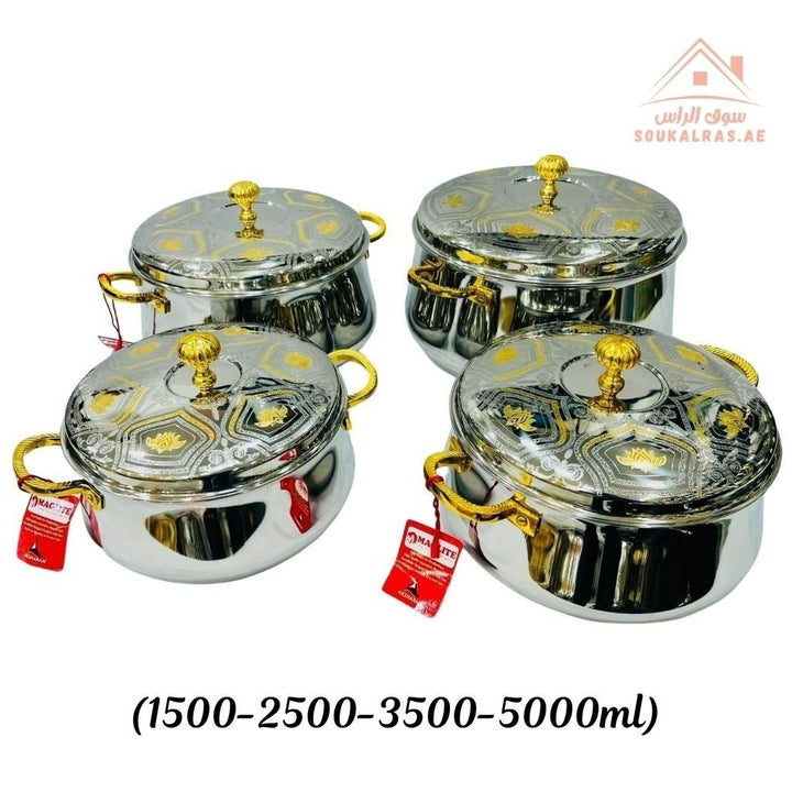 Najib Premium Stainless Steel Hot Pot Set | 4 - Piece Insulated Casserole Set | Elegant Gold & Silver Design | Keeps Food Warm for Hours | Rust - Resistant Durable: Ideal for long - term use - Souk Al Ras