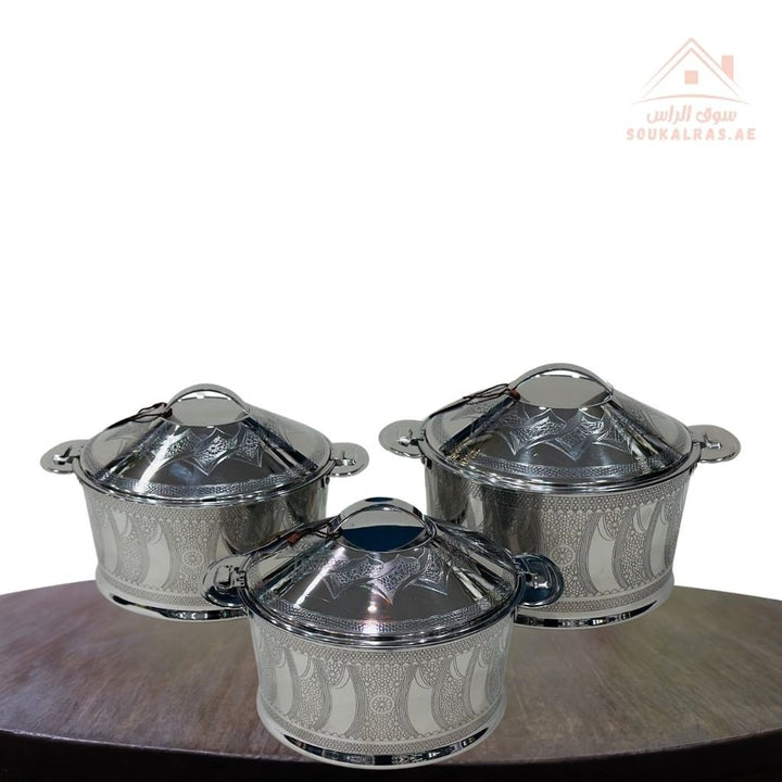 Najib Premium Stainless Steel Hotpot Set – 3 Pieces | Double - Wall Insulated Food Warmer | Keeps Food Hot for Hours | Perfect for everyday use and special occasions - Souk Al Ras