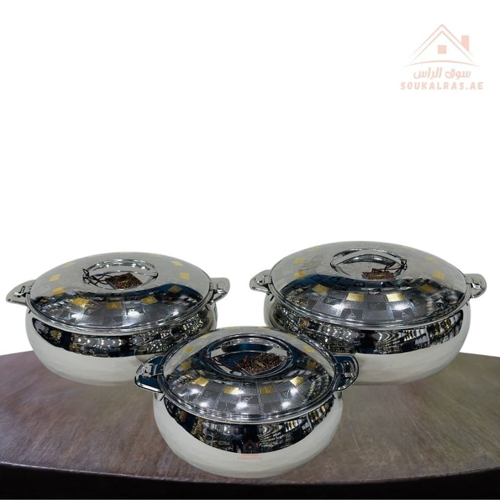 Najib Premium Stainless Steel Hotpot Set – 3 Pieces | Double - Wall Insulated Food Warmer | Keeps Food Hot for Hours | Perfect for everyday use and special occasions - Souk Al Ras