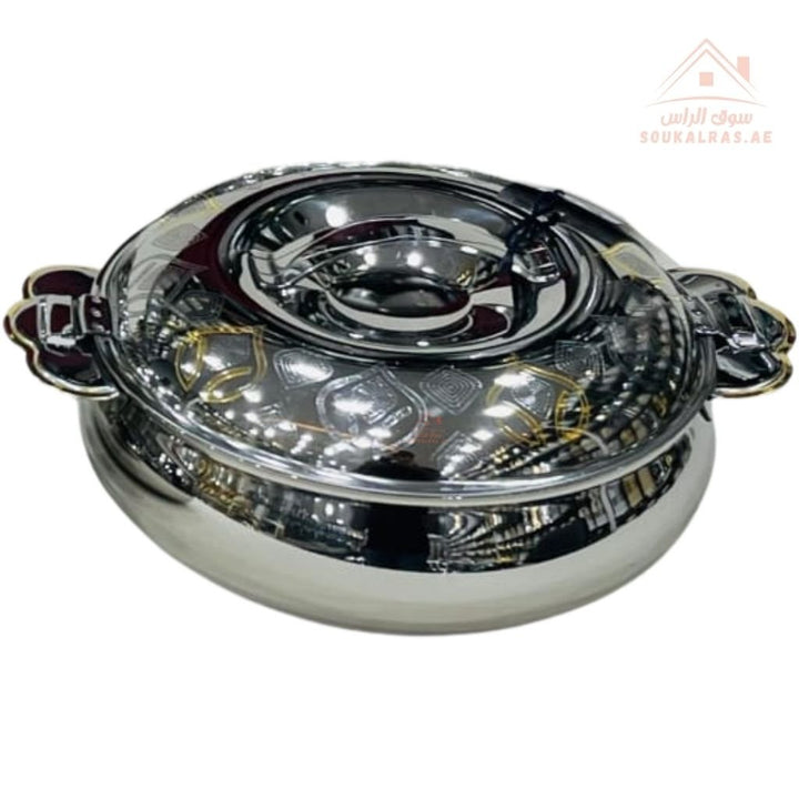 Najib Stainless Steel Hot Pot Set | Floral Engraved Design | Double Wall Insulated Casserole | Keeps Food Hot for Hours - Souk Al Ras