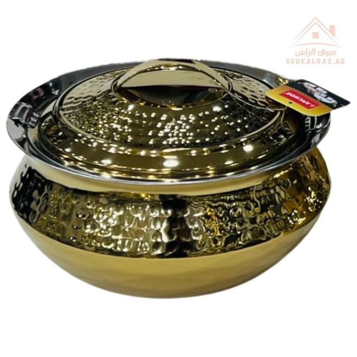 Najib Stainless Steel Hot Pot Set | Floral Engraved Design | Double Wall Insulated | Keeps Food Hot for Hours - Souk Al Ras