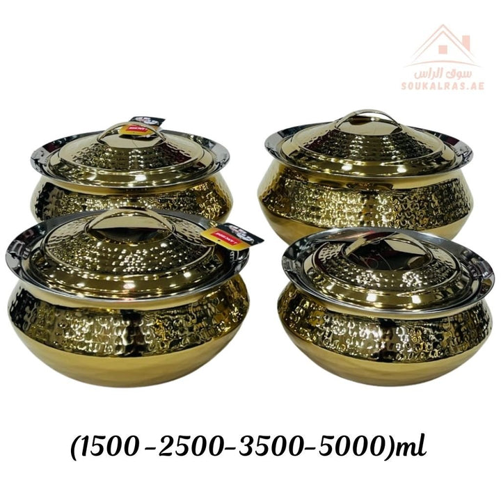 Najib Stainless Steel Hot Pot Set | Floral Engraved Design | Double Wall Insulated | Keeps Food Hot for Hours - Souk Al Ras
