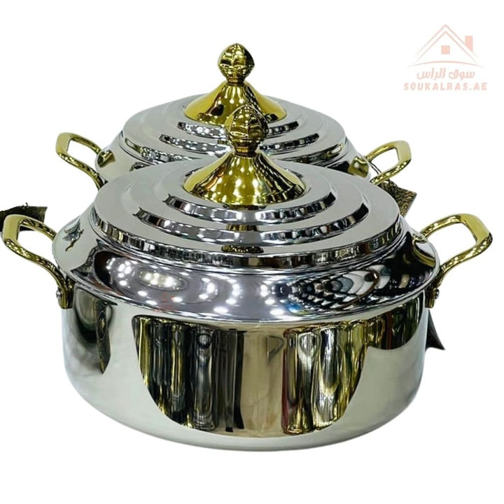 Najib Stainless Steel Hot Pot Set | Golden Lid Design | Double Wall Insulated Casserole | Keeps Food Hot & Fresh - Souk Al Ras