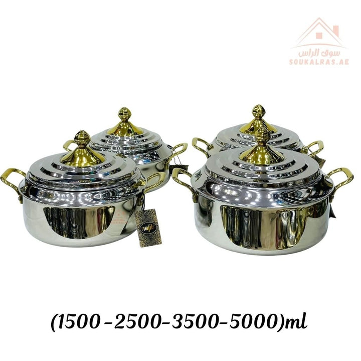 Najib Stainless Steel Hot Pot Set | Golden Lid Design | Double Wall Insulated Casserole | Keeps Food Hot & Fresh - Souk Al Ras