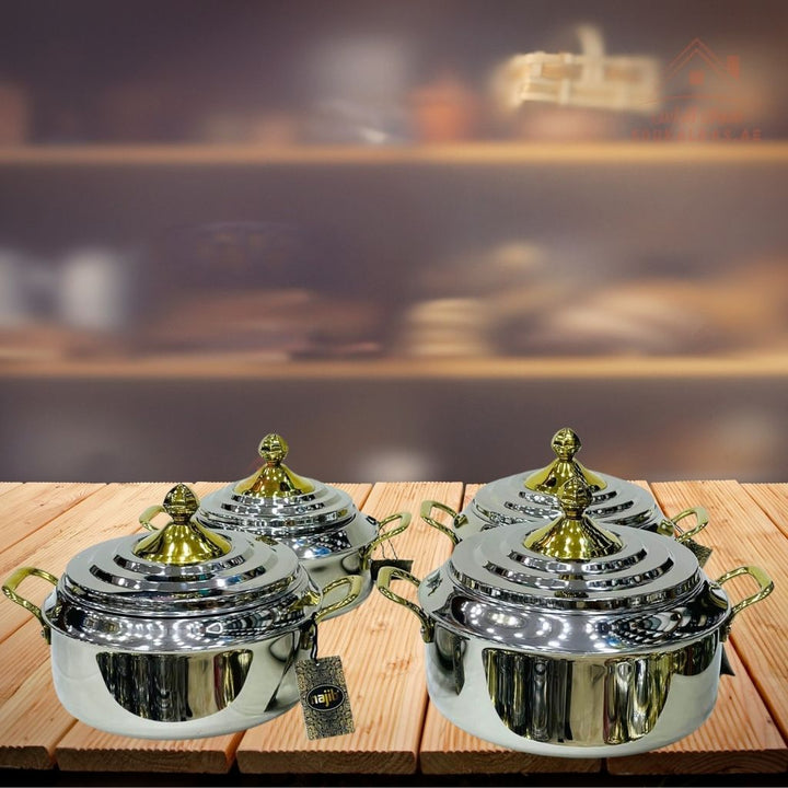 Najib Stainless Steel Hot Pot Set | Golden Lid Design | Double Wall Insulated Casserole | Keeps Food Hot & Fresh - Souk Al Ras