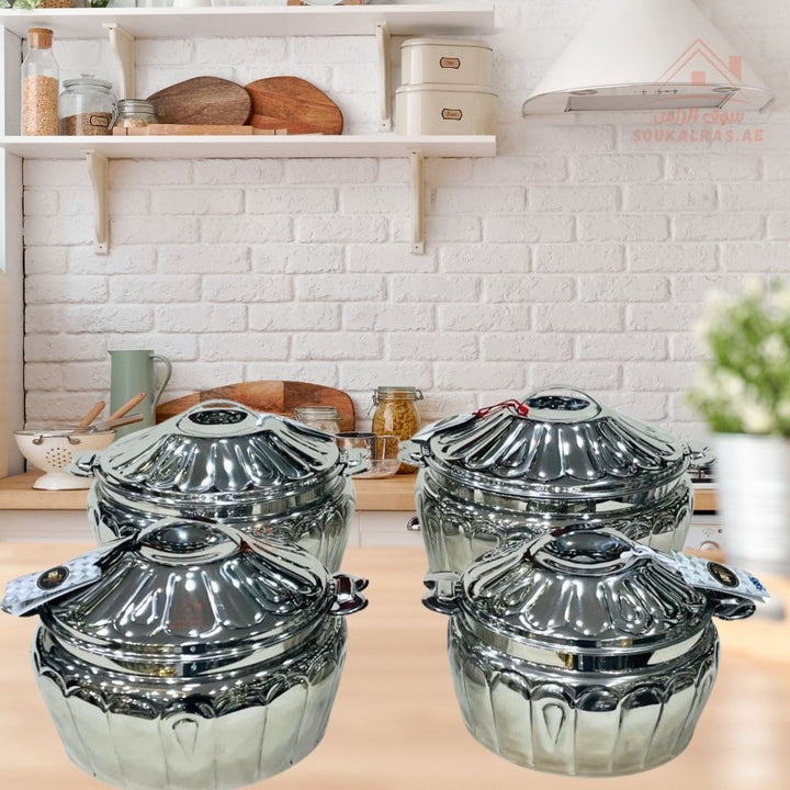 Najib Stainless Steel Hot Pot Set | Luxury Embossed Design | Double Wall Insulated | Keeps Food Hot for Hours - Souk Al Ras
