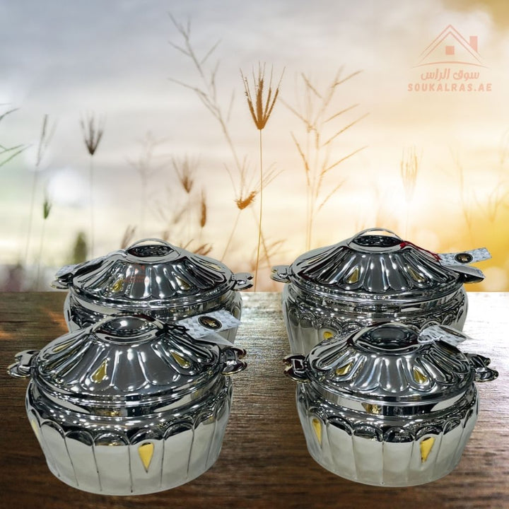 Najib Stainless Steel Hot Pot Set | Royal Embossed Design | Double Wall Insulated | Keeps Food Hot & Fresh - Souk Al Ras