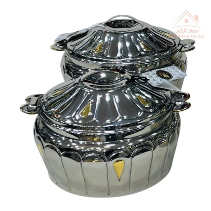 Najib Stainless Steel Hot Pot Set | Royal Embossed Design | Double Wall Insulated | Keeps Food Hot & Fresh - Souk Al Ras