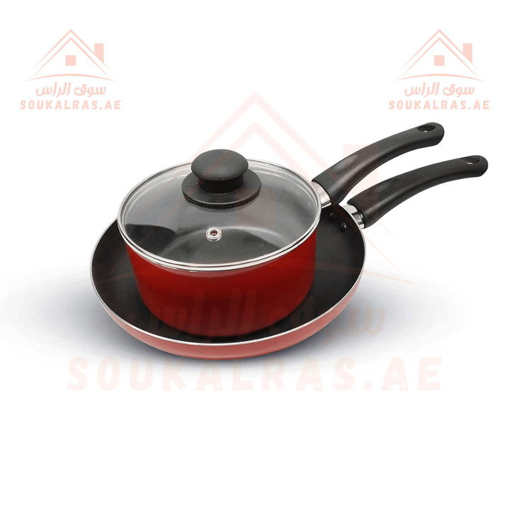 Nonstick Cookware Set includes a 16cm diameter pot with lid and a 24cm diameter frying pan. - Souk Al RasPots & Pans