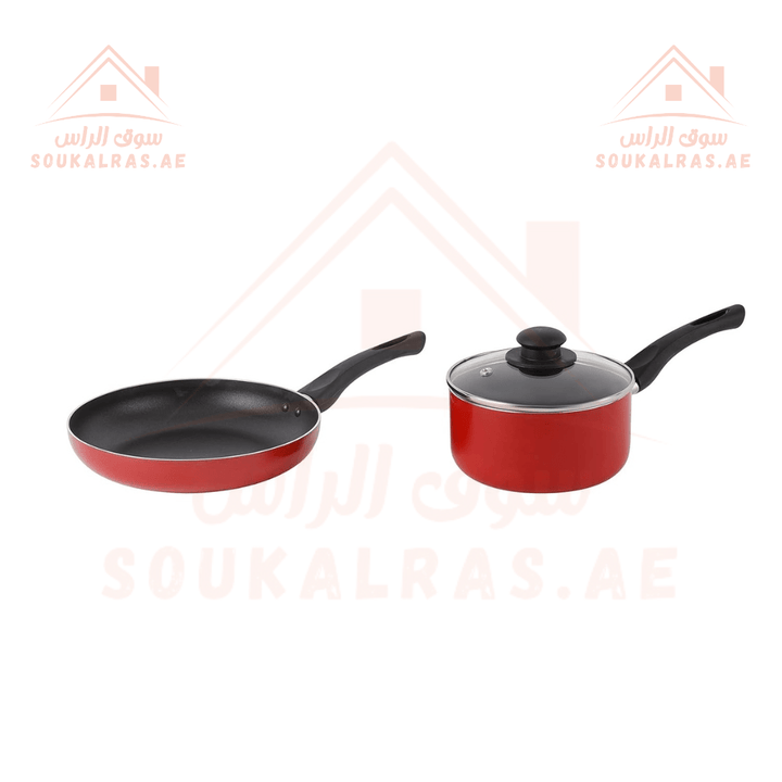 Nonstick Cookware Set includes a 16cm diameter pot with lid and a 24cm diameter frying pan. - Souk Al RasPots & Pans