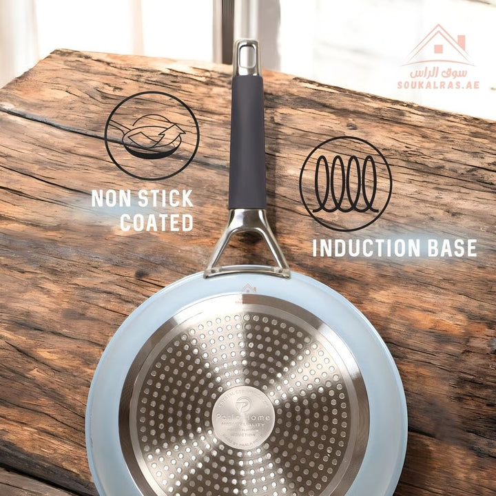 Nubira Series 9 - Piece Crystal Ceramic Cookware Set | Forged Aluminum | Blue Marble Non - Stick, Perfect heat distribution & elegant hammered design - Souk Al Ras