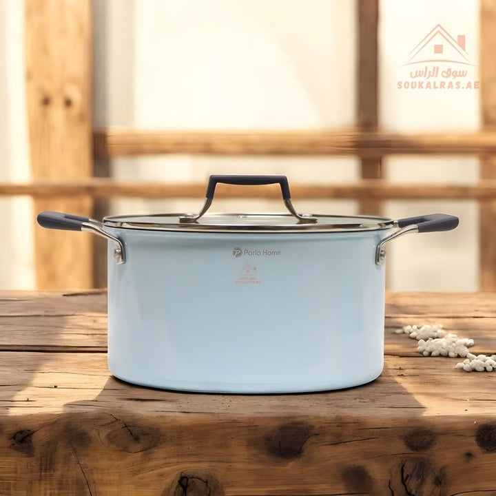 Nubira Series 9 - Piece Crystal Ceramic Cookware Set | Forged Aluminum | Blue Marble Non - Stick, Perfect heat distribution & elegant hammered design - Souk Al Ras