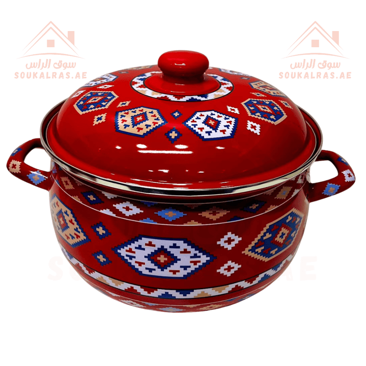 Omega 1 Cookware set with traditional designs - Set of 5 pots With Lids (18 - 20 - 22 - 24 - 26) cm - Enamel Non - Stick Coating - Souk Al Ras