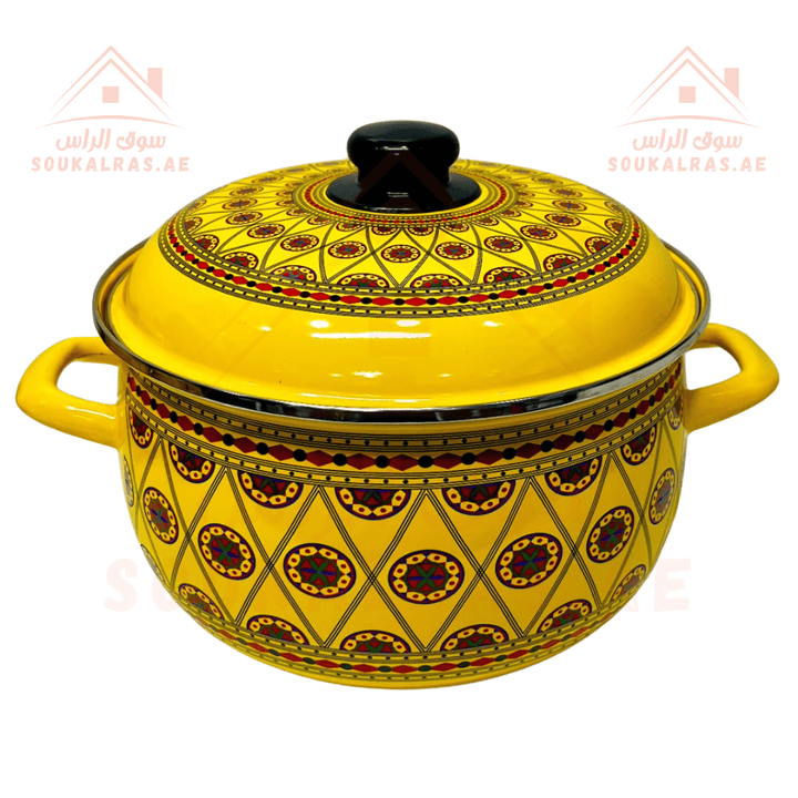 Omega 1 Cookware set with traditional designs - Set of 5 pots With Lids (18 - 20 - 22 - 24 - 26) cm - Enamel Non - Stick Coating - Souk Al Ras